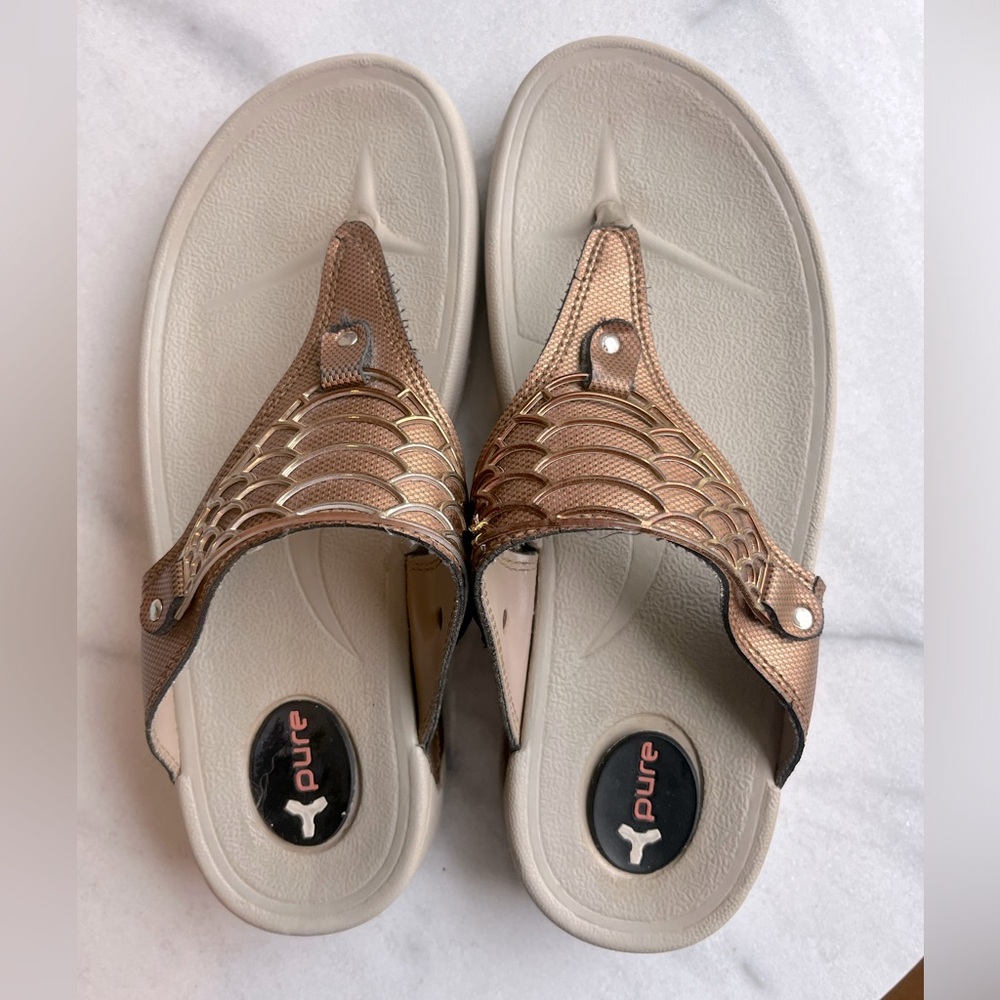 WELCOME Pure Women's Brown Gold Flip-Flop UK Size 7-7.5 Walk&Work It!